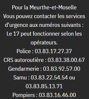Numéros d’urgence